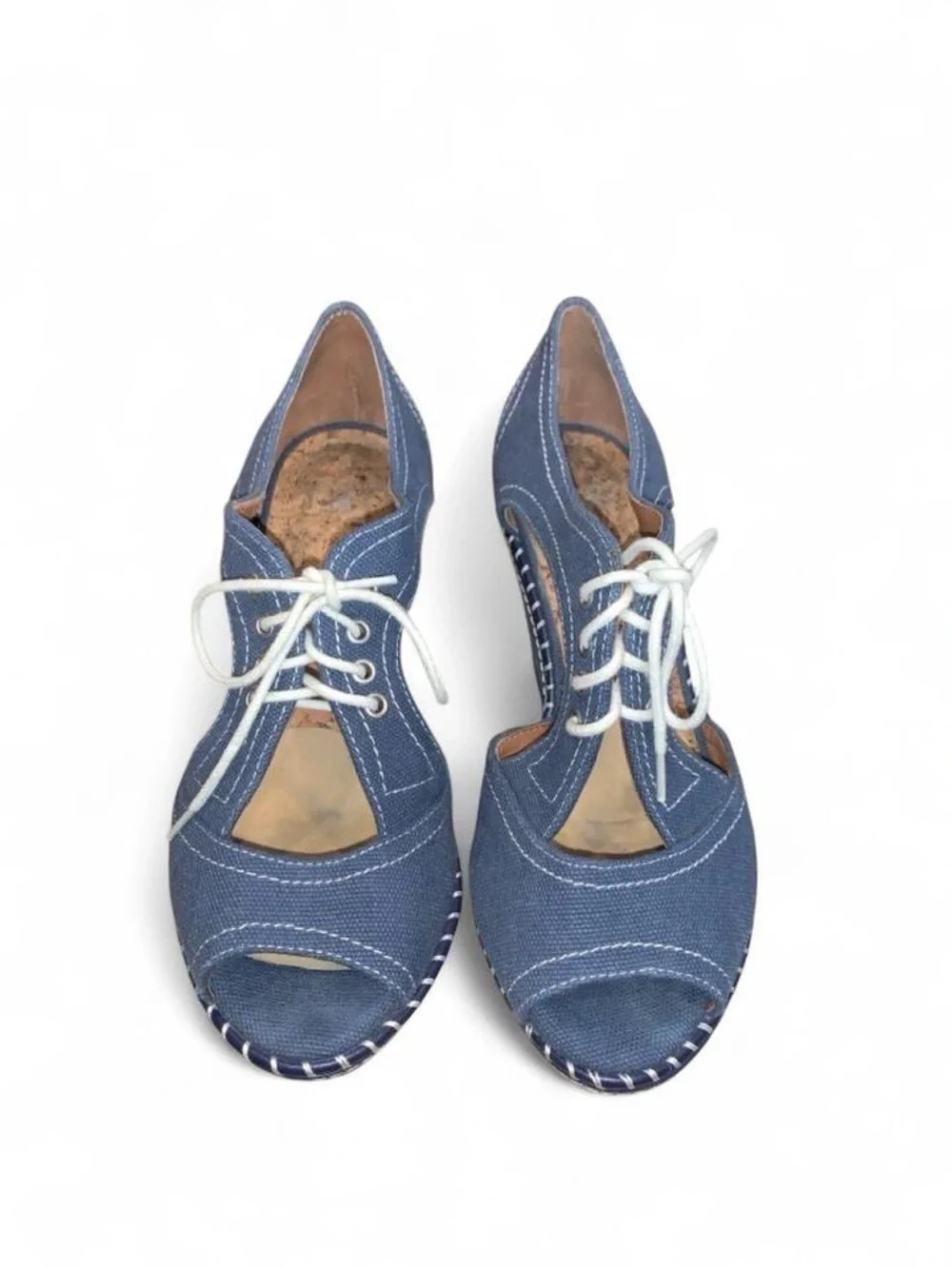 Women's Blue Denim Lace-Up Wedge Sandals
